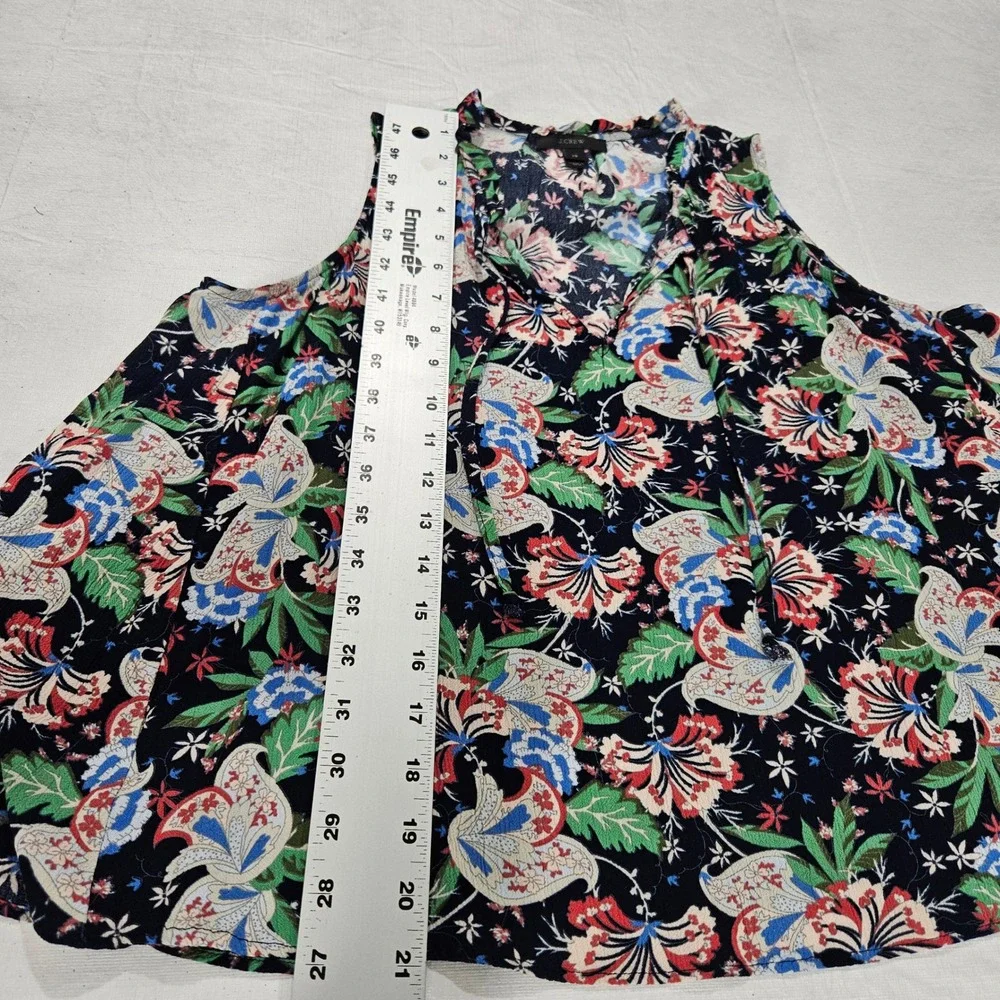 J.Crew Womens XS Navy Blue‎ Floral Viscose Sleeveless Tie Neck Blouse Top